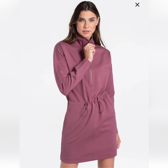 NWOT LoLë Long Sleeve Drawstring Mini/Tunic Dress - Size (L) - Mauve/Dusty Rose - Picture 6 of 12